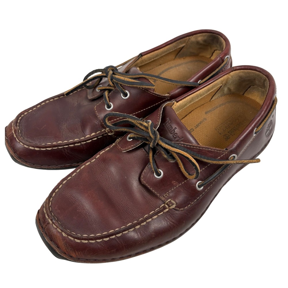 Timberland Boat Shoes Mens 9 Brown Leather Two-Eyed Smart Comfort Casual Loafers